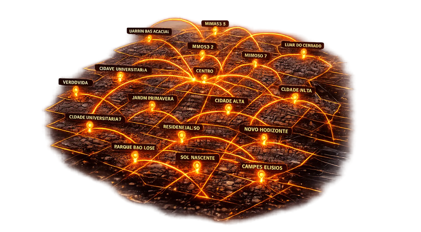 Mapa 3D da cobertura de fibra óptica da WP Telecom em Luís Eduardo Magalhães